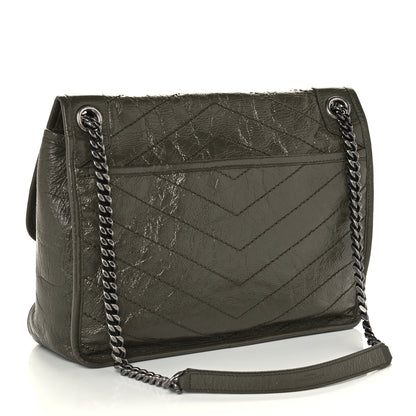 Saint Laurent Crinkled Calfskin Matelasse Monogram Medium Niki Chain Satchel Military Olive 2 of 10