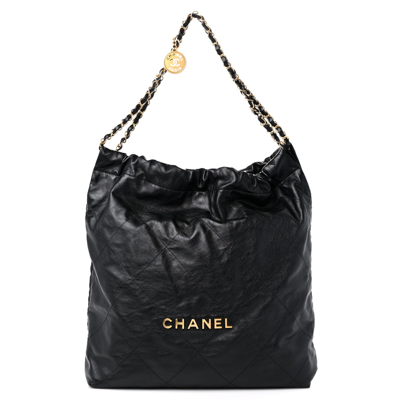 Shiny Calfskin Quilted Large Chanel 22 Black