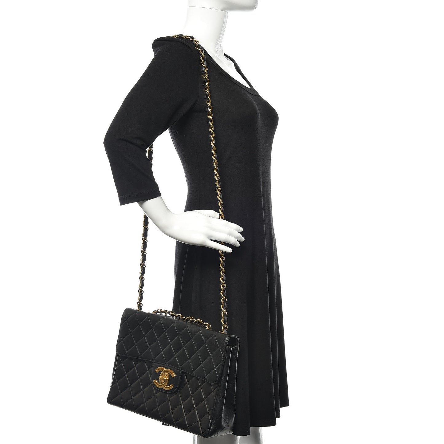 Lambskin Quilted XL Jumbo Single Flap Black
