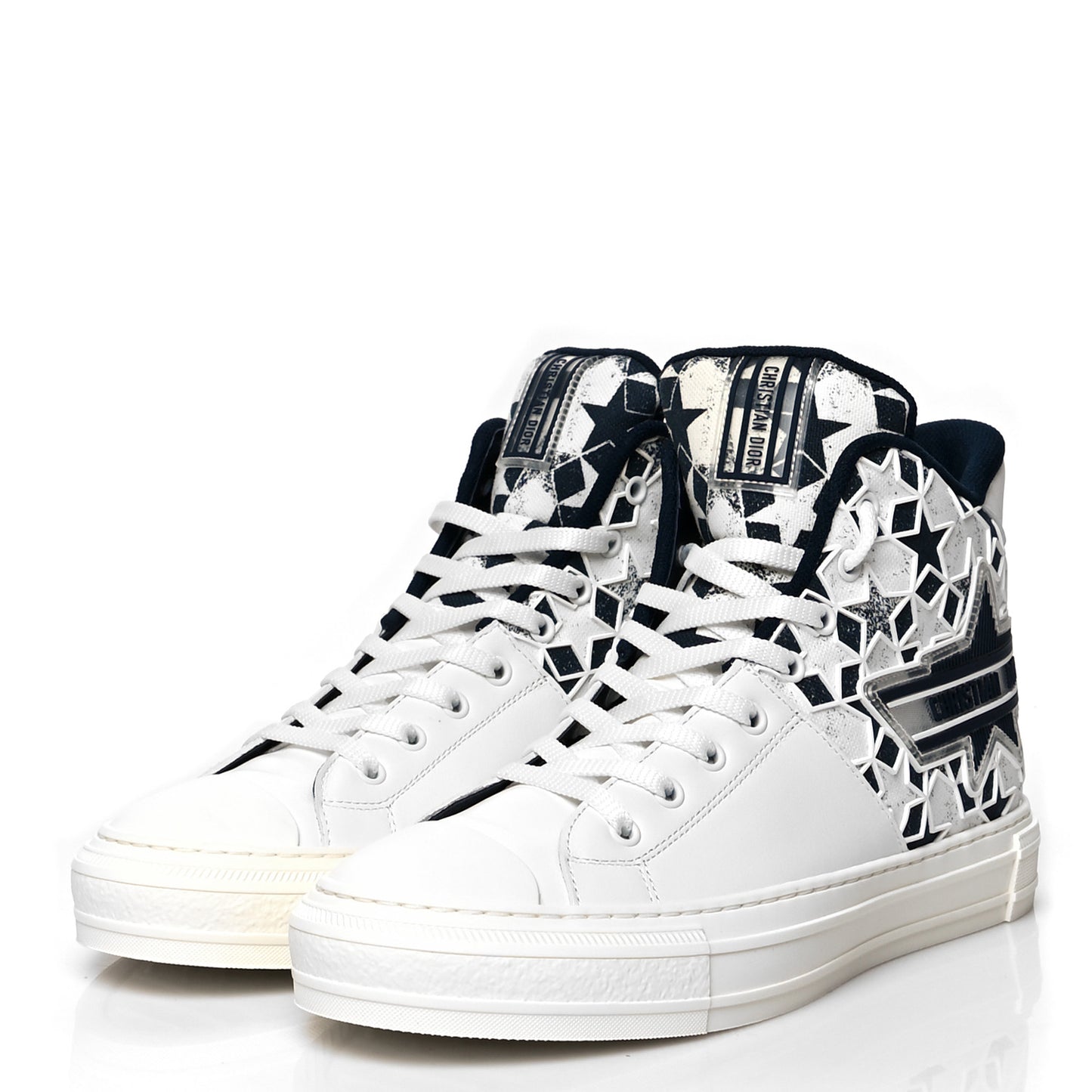 Canvas Embroidered Womens Walk'n' Dior Star High Top Sneakers 42 White Navy