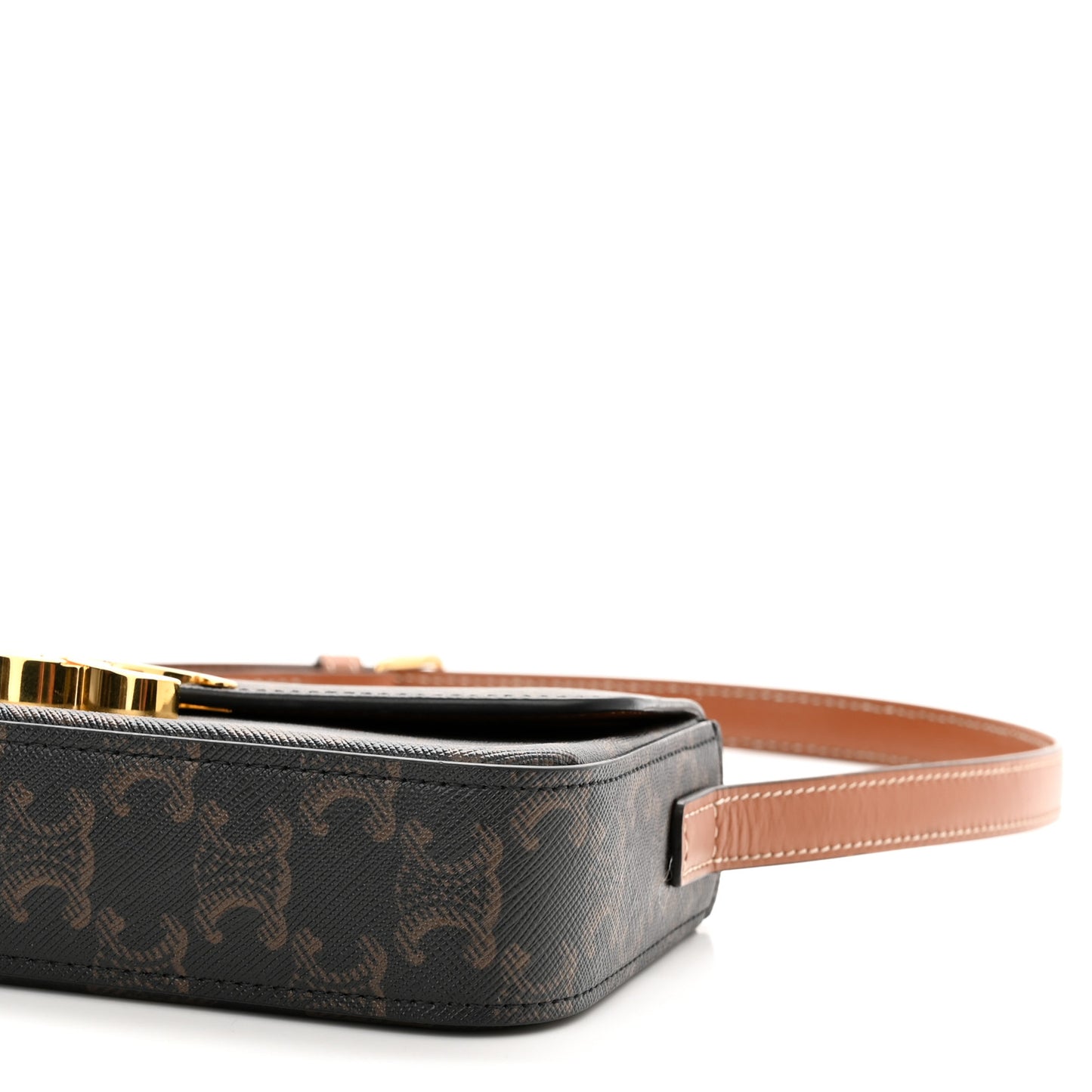 Canvas Calfskin Triomphe Shoulder Bag Tan