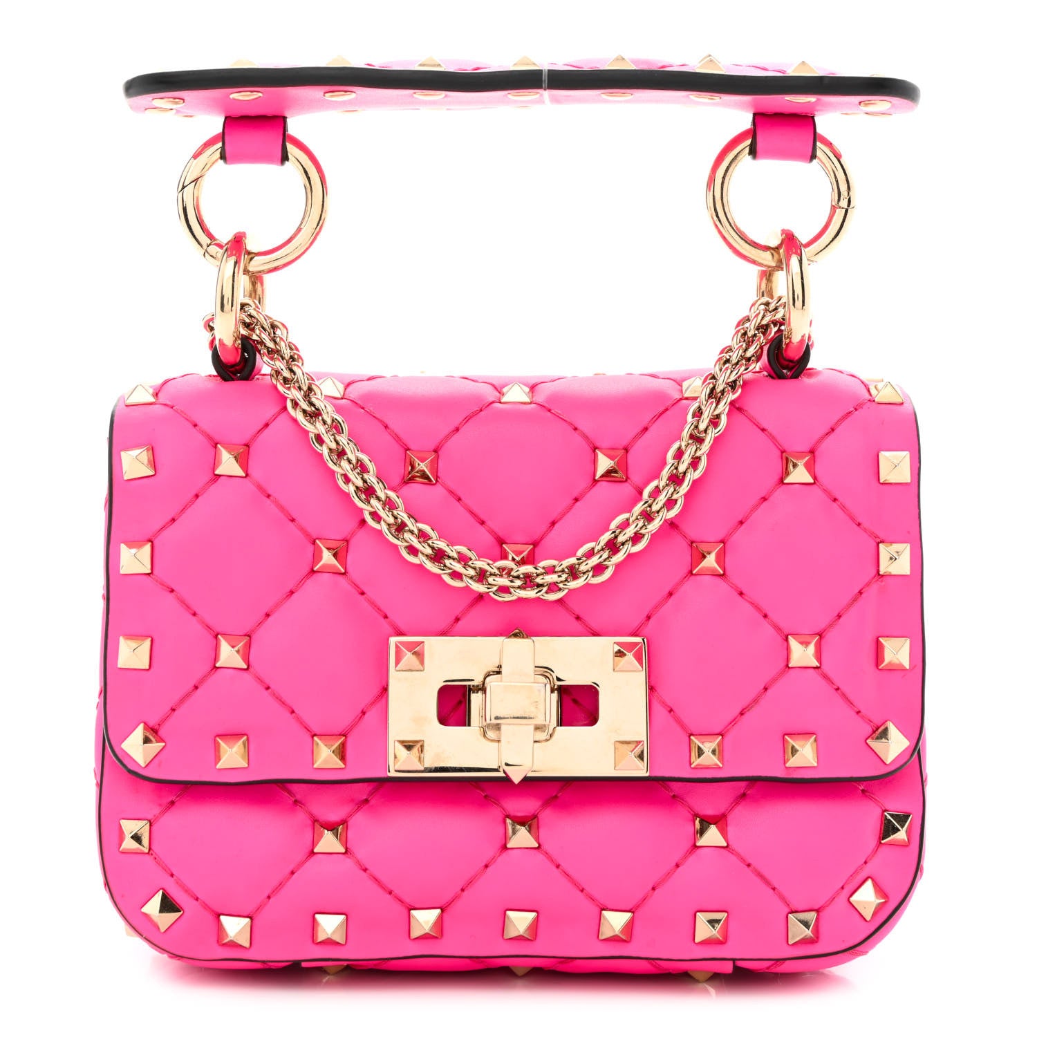 VALENTINO GARAVANI Calfskin Micro Rockstud Spike Shoulder Bag in the color Azalea