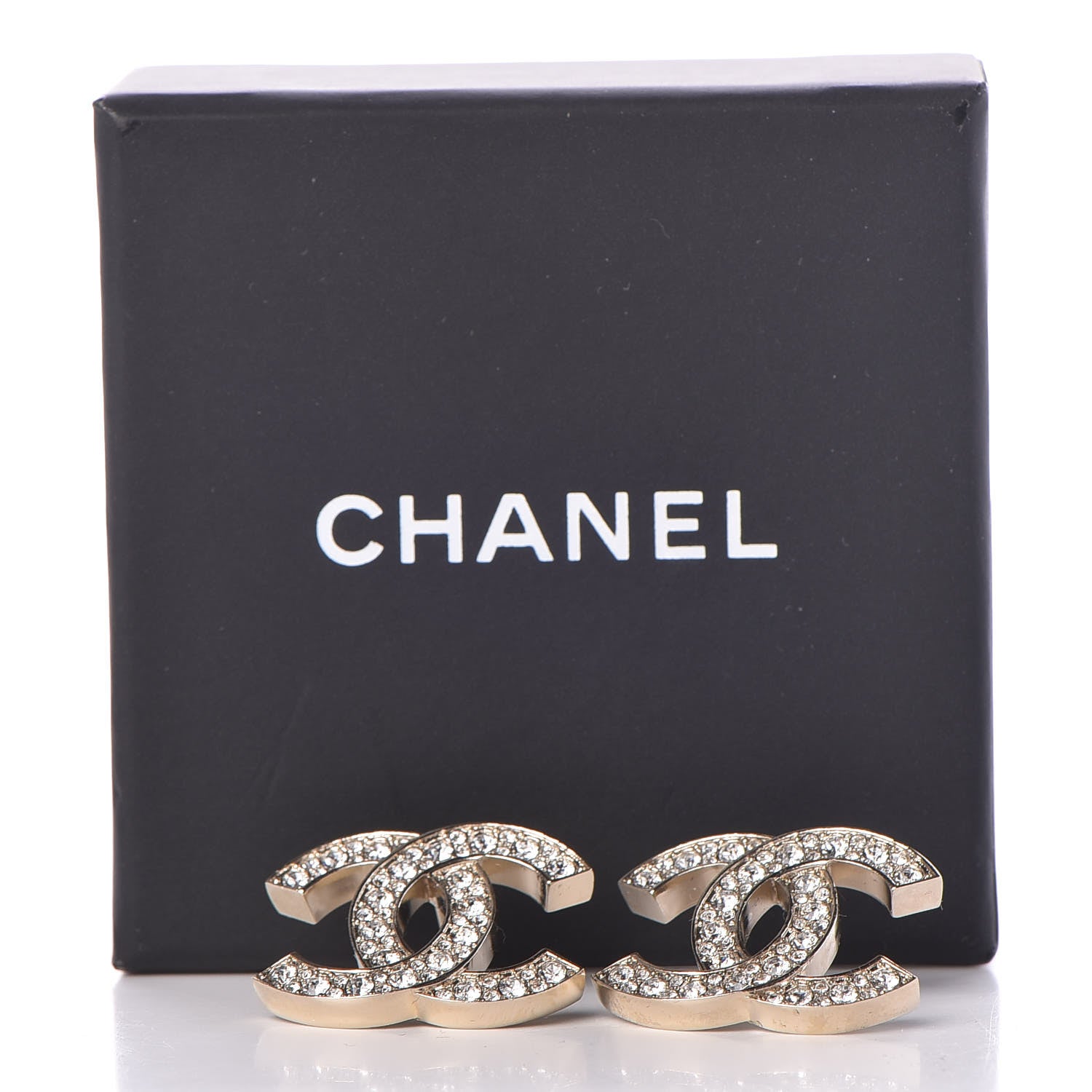 Chanel Crystal CC Large Stud Earrings Gold 5 of 5