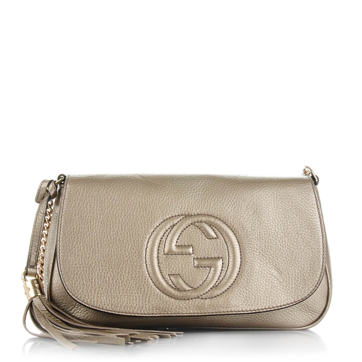 Metallic Pebbled Calfskin Medium Soho Flap Crossbody Golden Beige