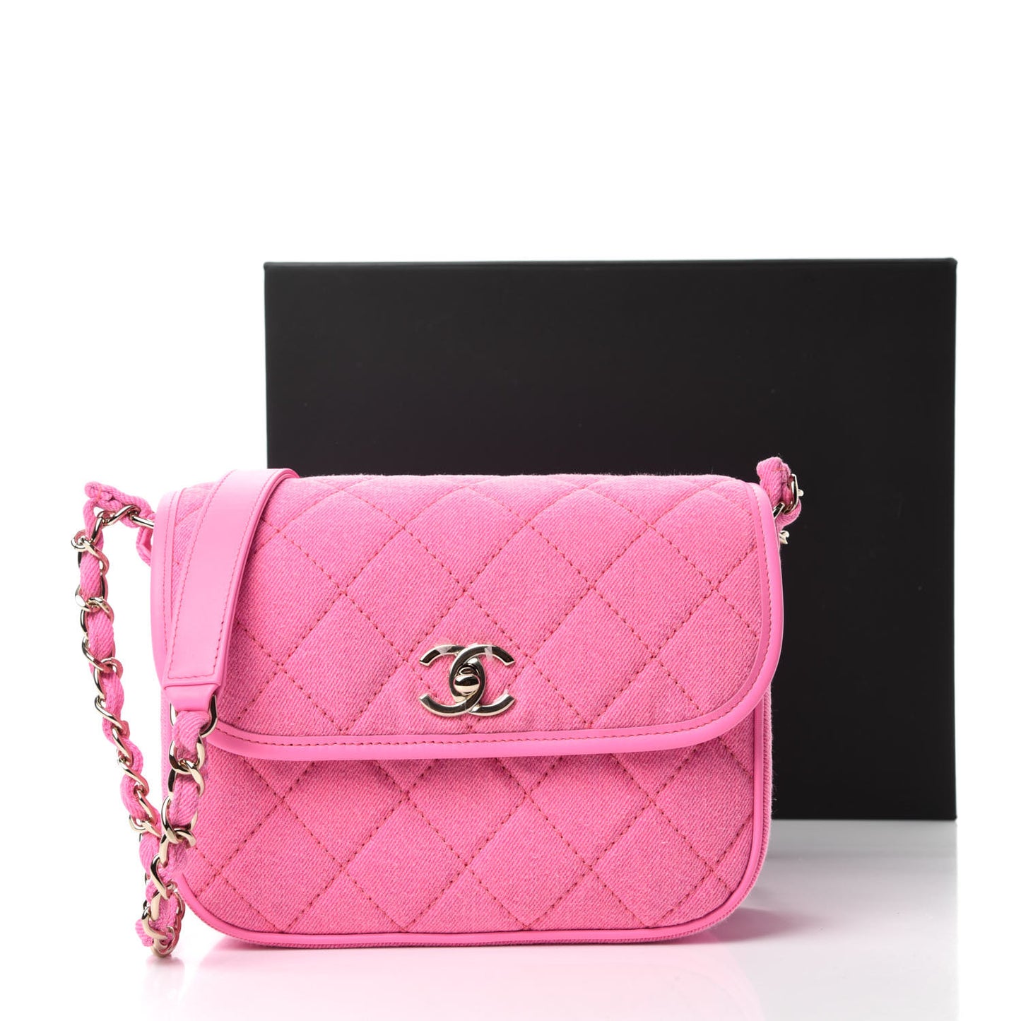 Denim Quilted Small Messenger Flap Neon Pink