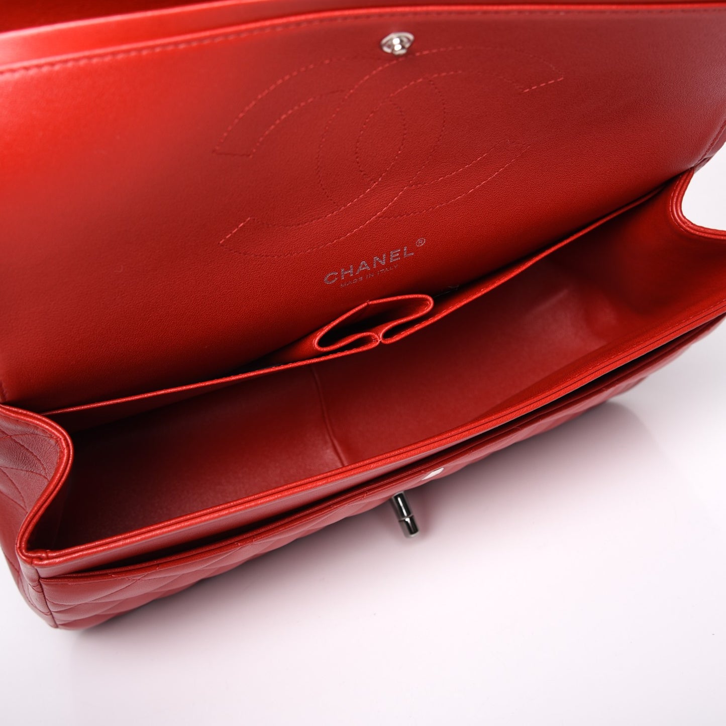 Lambskin Quilted Jumbo Double Flap Red