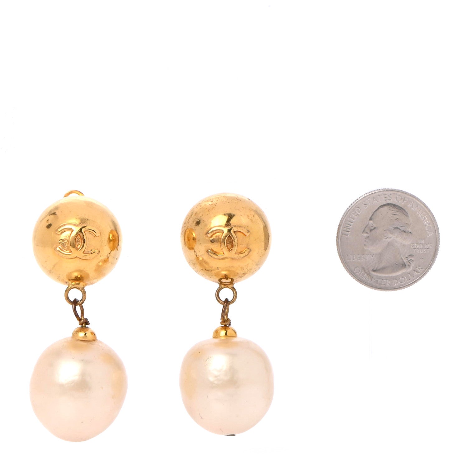 Chanel Pearl CC Dangle Clip On Earrings Gold 2 of 4