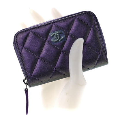 Chanel Metallic Lambskin Quilted Zip Around Coin Purse Wallet Dark Purple 2 of 12