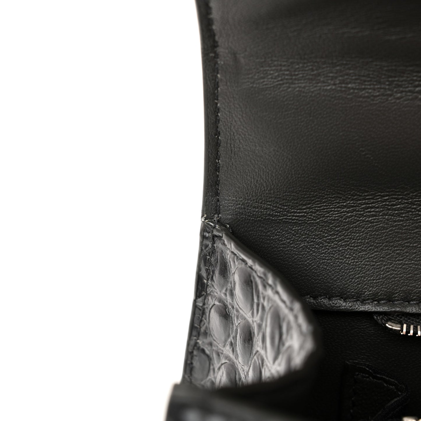 Shiny Calfskin Crocodile Embossed Small Hourglass Top Handle Bag Dark Grey