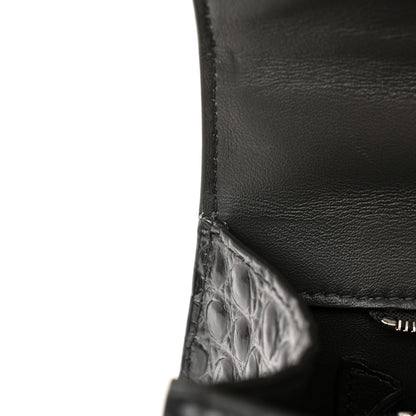 Balenciaga Shiny Calfskin Crocodile Embossed Small Hourglass Top Handle Bag Dark Grey 12 of 14