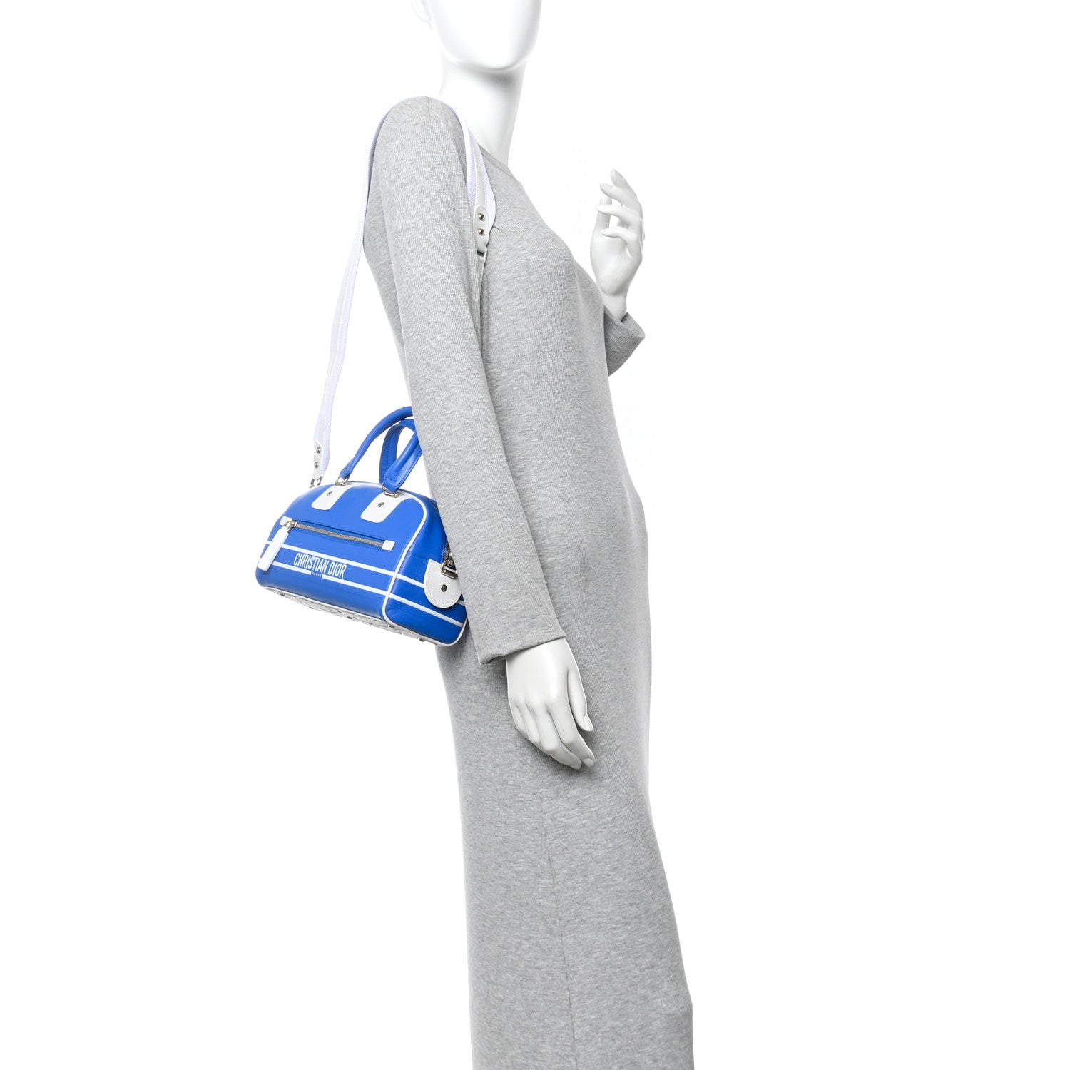 Christian Dior Calfskin Small Dior Vibe Zip Bowling Bag Blue 2 of 10