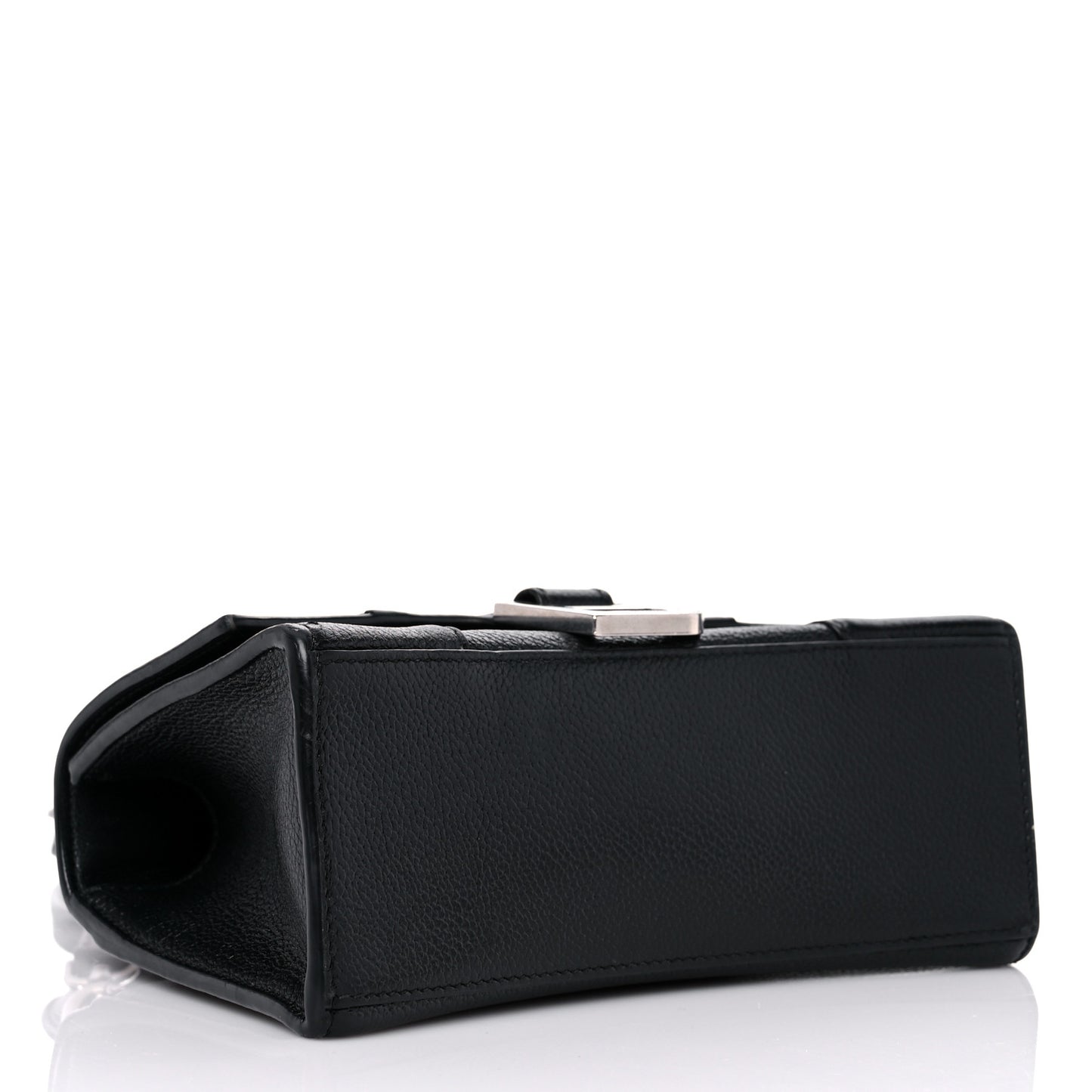 Grained Calfskin Hourglass Top Handle Bag XS Black