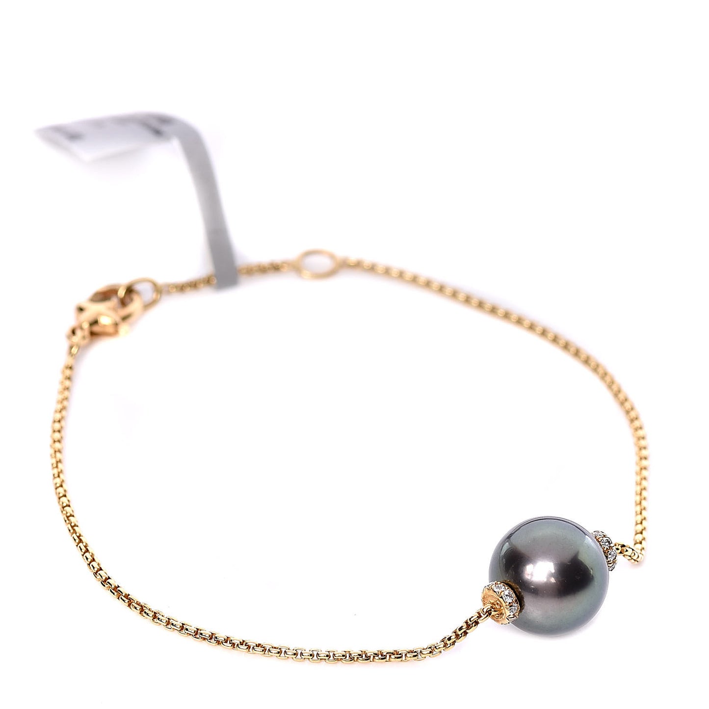 18K Yellow Gold Diamond Tahitian Pearl Solari Single Station Adjustable Bracelet Grey