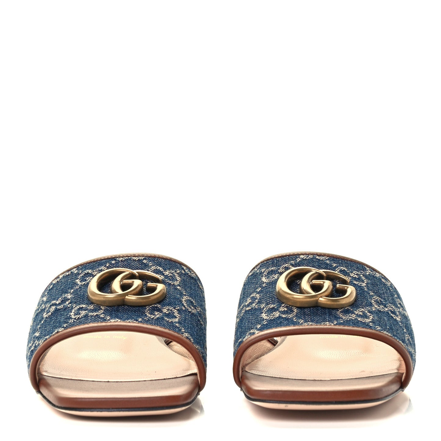 New Denim GG Monogram Miro Soft Calfskin Jolie Slide Sandals 39 Blue Tea Cuir Epilog