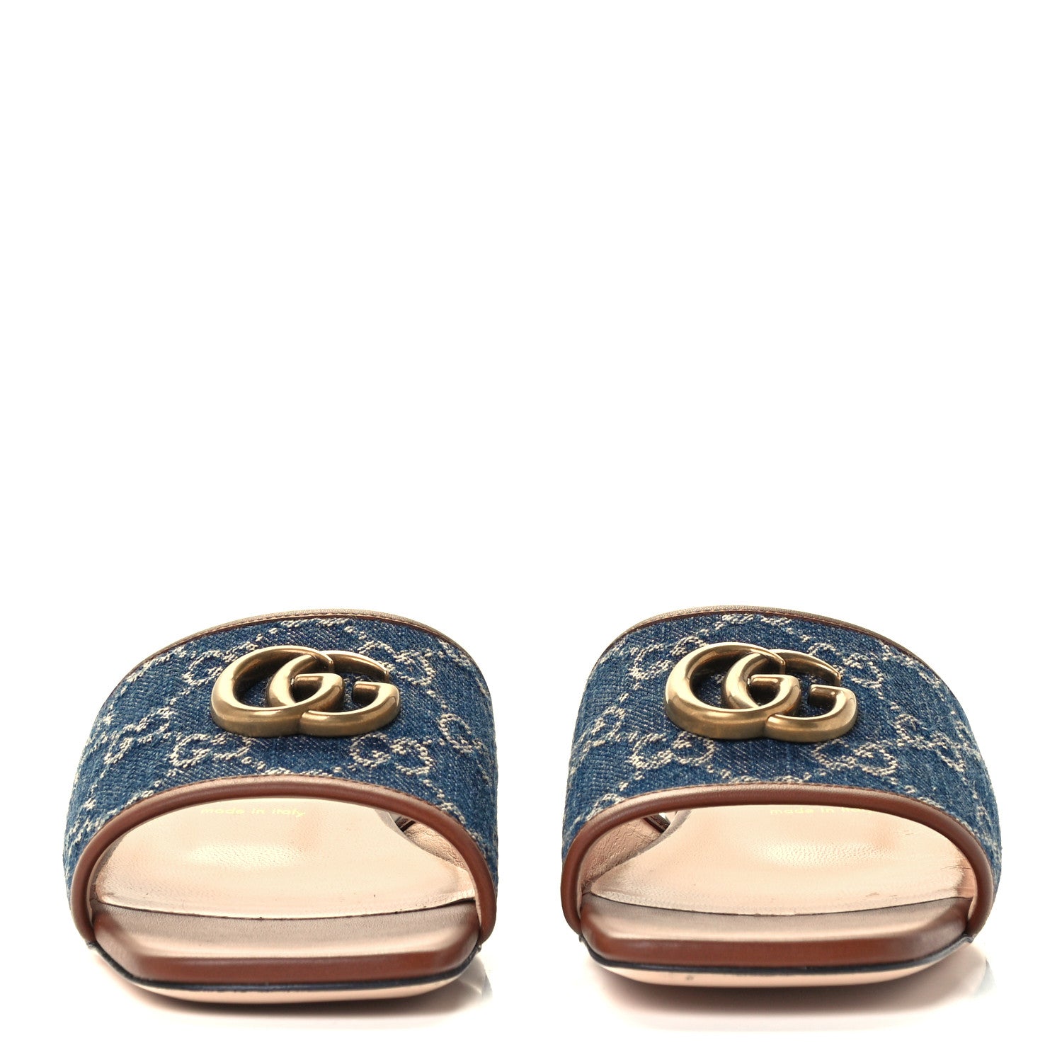 Gucci New Denim GG Monogram Miro Soft Calfskin Jolie Slide Sandals 39 Blue Tea Cuir Epilog 2 of 12