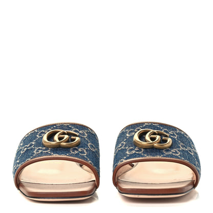 Gucci New Denim GG Monogram Miro Soft Calfskin Jolie Slide Sandals 39 Blue Tea Cuir Epilog 2 of 12