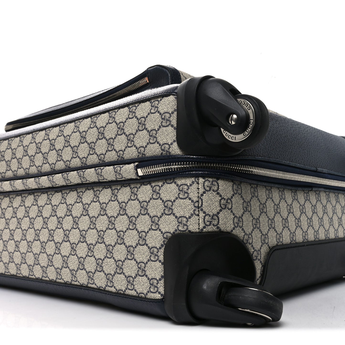 GG Supreme Monogram Textured Dollar Calfskin Web Large Savoy Trolley Suitcase Beige Blue
