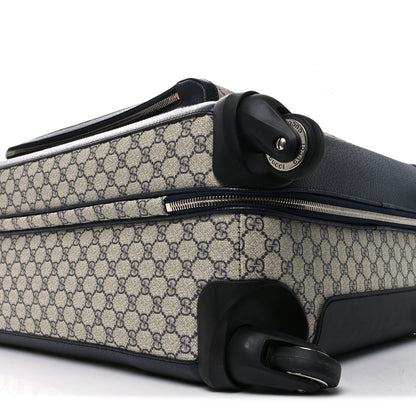 Gucci GG Supreme Monogram Textured Dollar Calfskin Web Large Savoy Trolley Suitcase Beige Blue 8 of 9