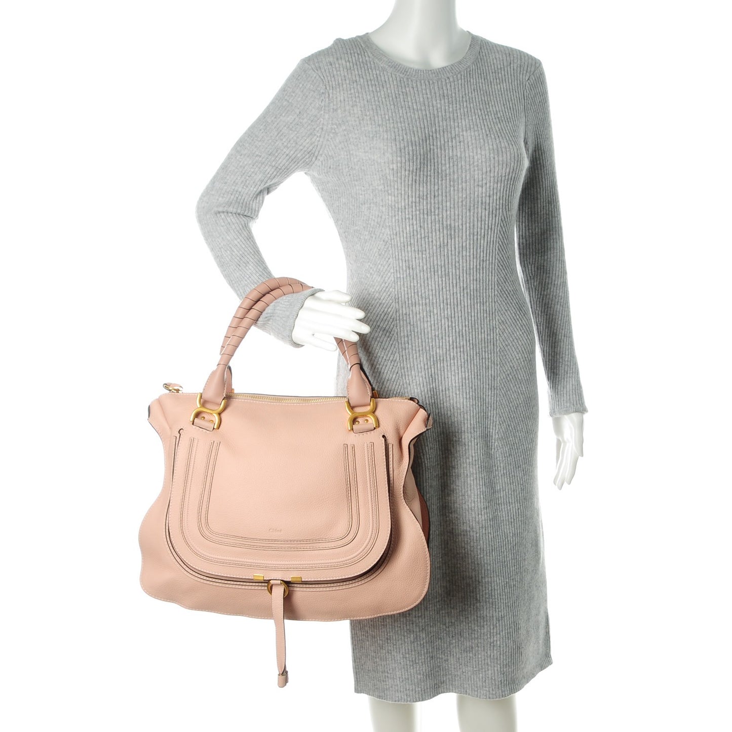 Calfskin Large Marcie Satchel Blush Nude