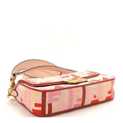 Fendi Canvas Vitello King FF Embroidered Baguette Rosa Quarzo Bloody Mary Multicolor 4 of 9