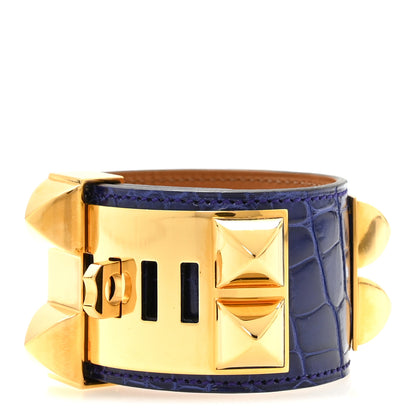 Hermes Shiny Alligator Collier De Chien CDC Bracelet S Bleu Encre 3 of 5