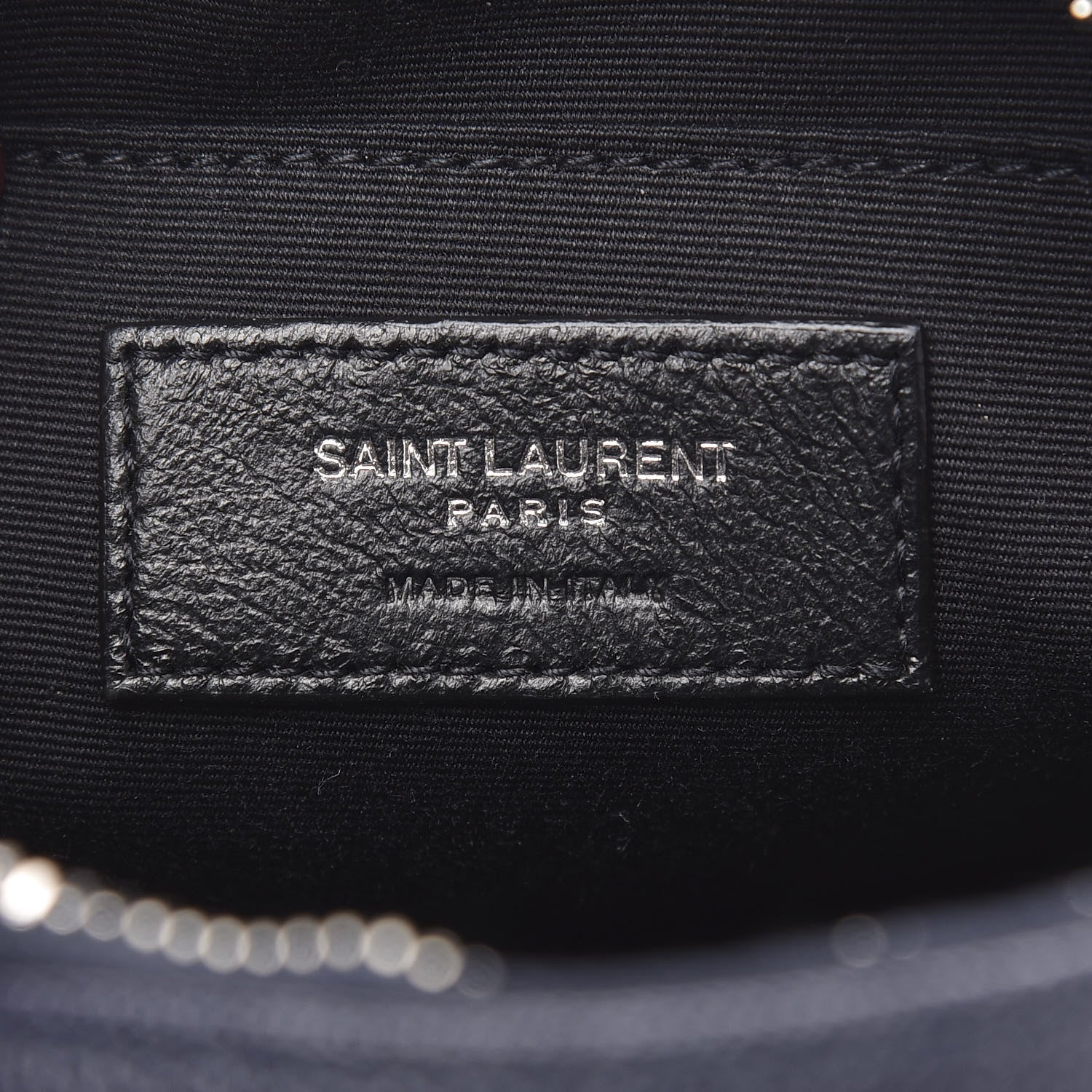 Saint Laurent Grain De Poudre Matelasse Chevron Quilted Round Vinyle Camera Bag Deep Marine 6 of 8