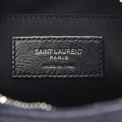 Saint Laurent Grain De Poudre Matelasse Chevron Quilted Round Vinyle Camera Bag Deep Marine 6 of 8