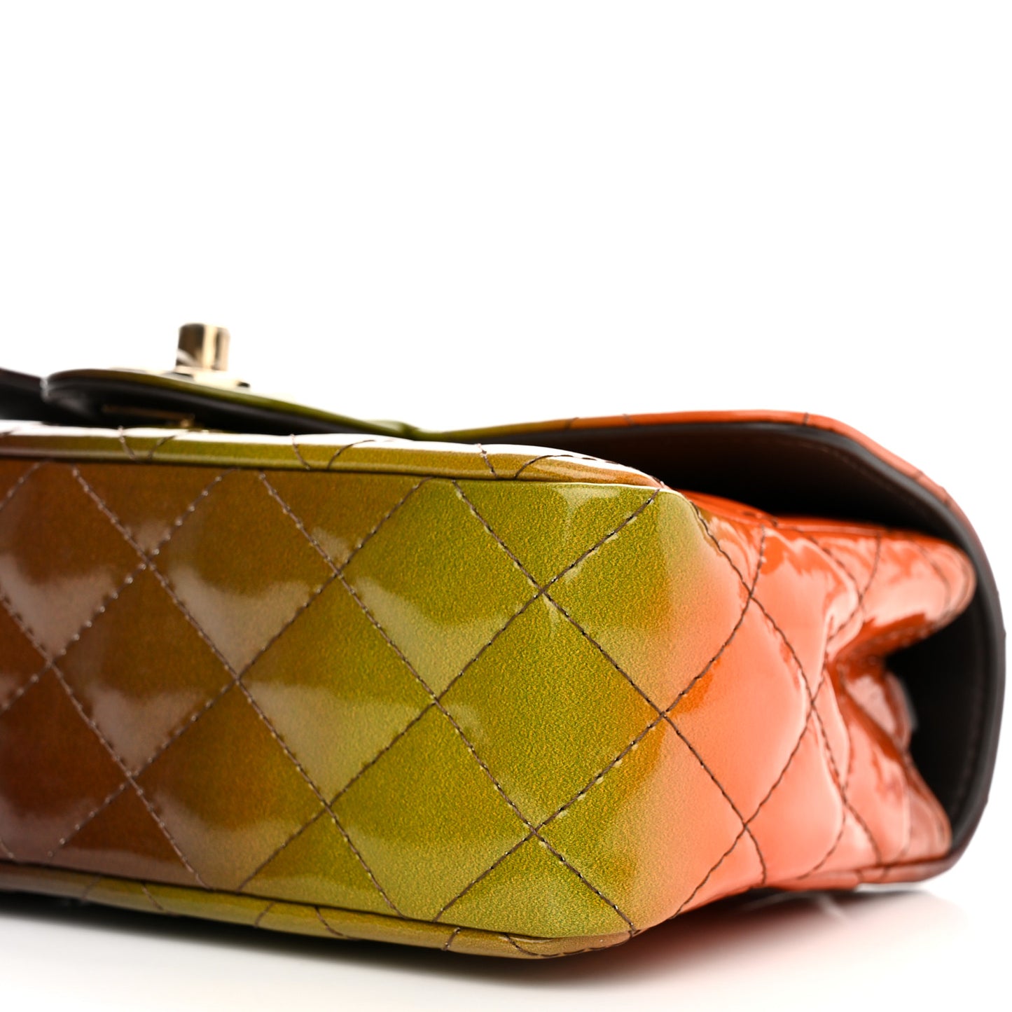 Shaded Patent Calfskin Quilted Mini Rectangular Flap Green Orange Dark Brown