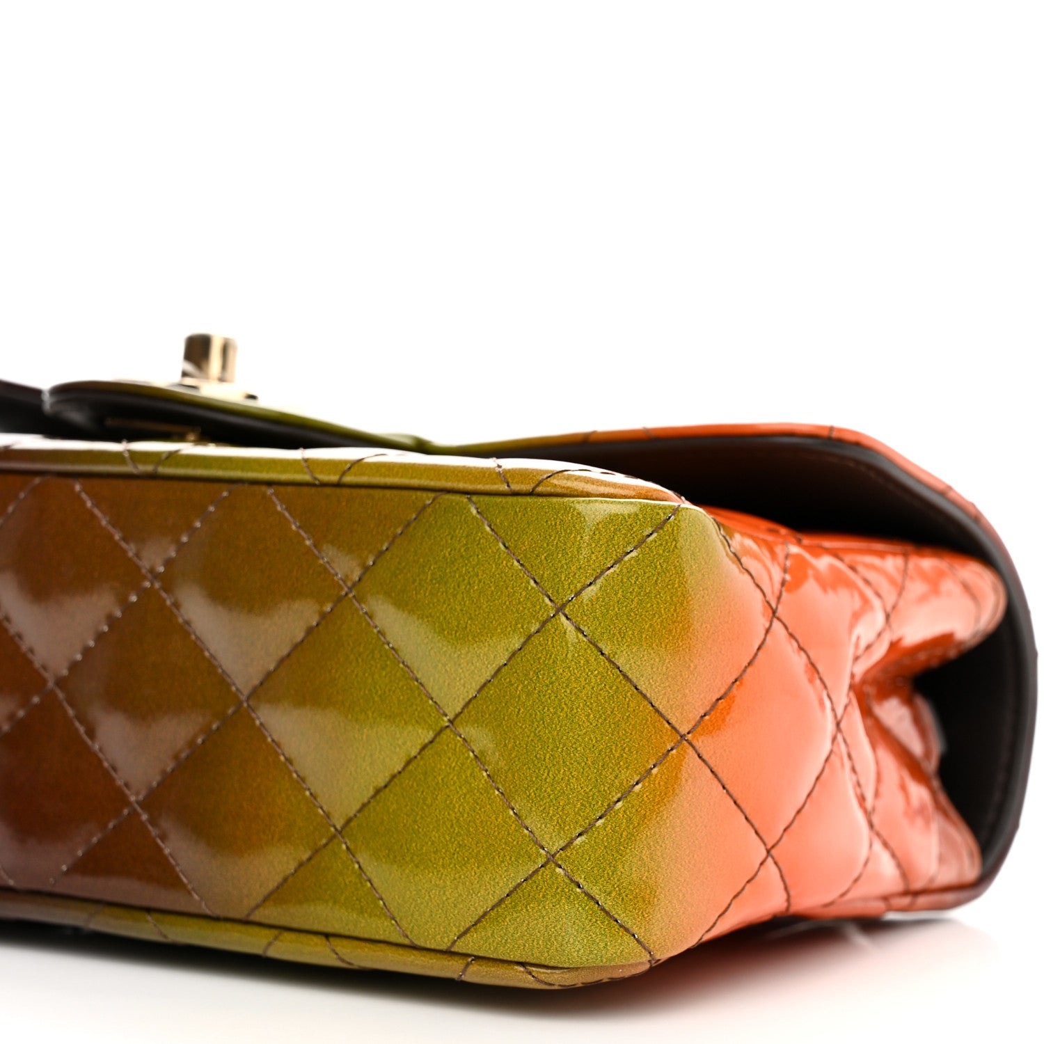 Chanel Shaded Patent Calfskin Quilted Mini Rectangular Flap Green Orange Dark Brown 10 of 11