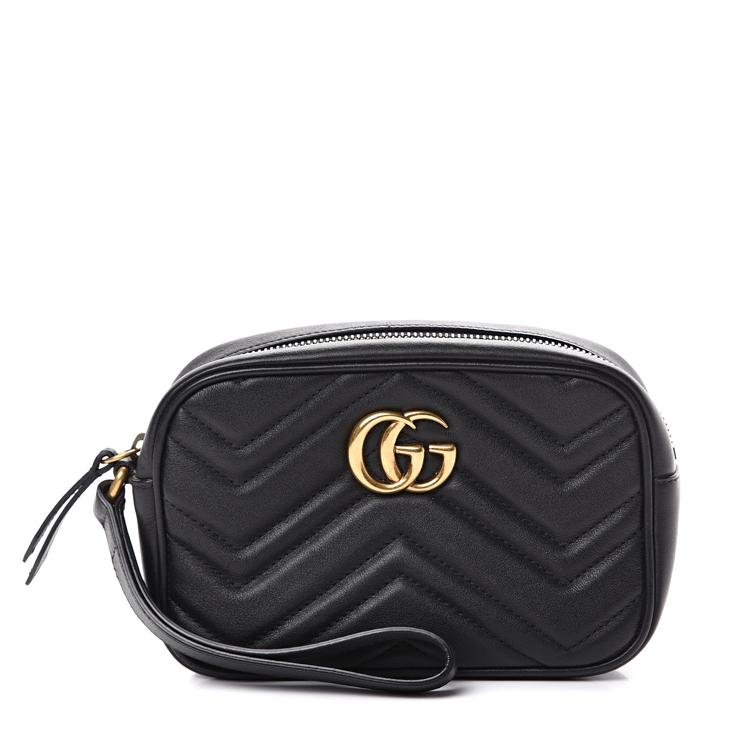 Gucci Calfskin Matelasse Mini GG Marmont Wrist Wallet Black 1 of 6
