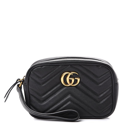 Gucci Calfskin Matelasse Mini GG Marmont Wrist Wallet Black 1 of 6