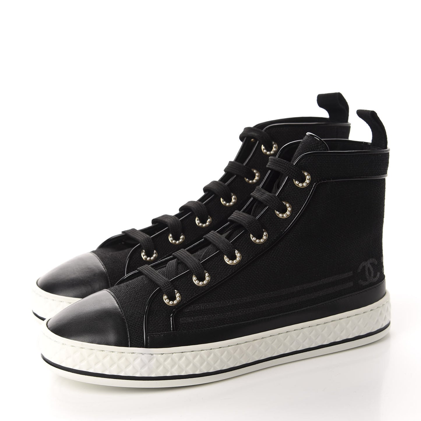 Fabric Lambskin Lace Up Cap Toe Sneakers 38.5 Black