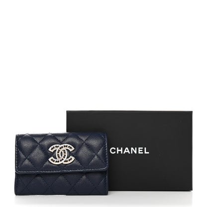 Chanel Caviar Quilted Crystal CC Flap Card Holder Navy Blue 8 of 8