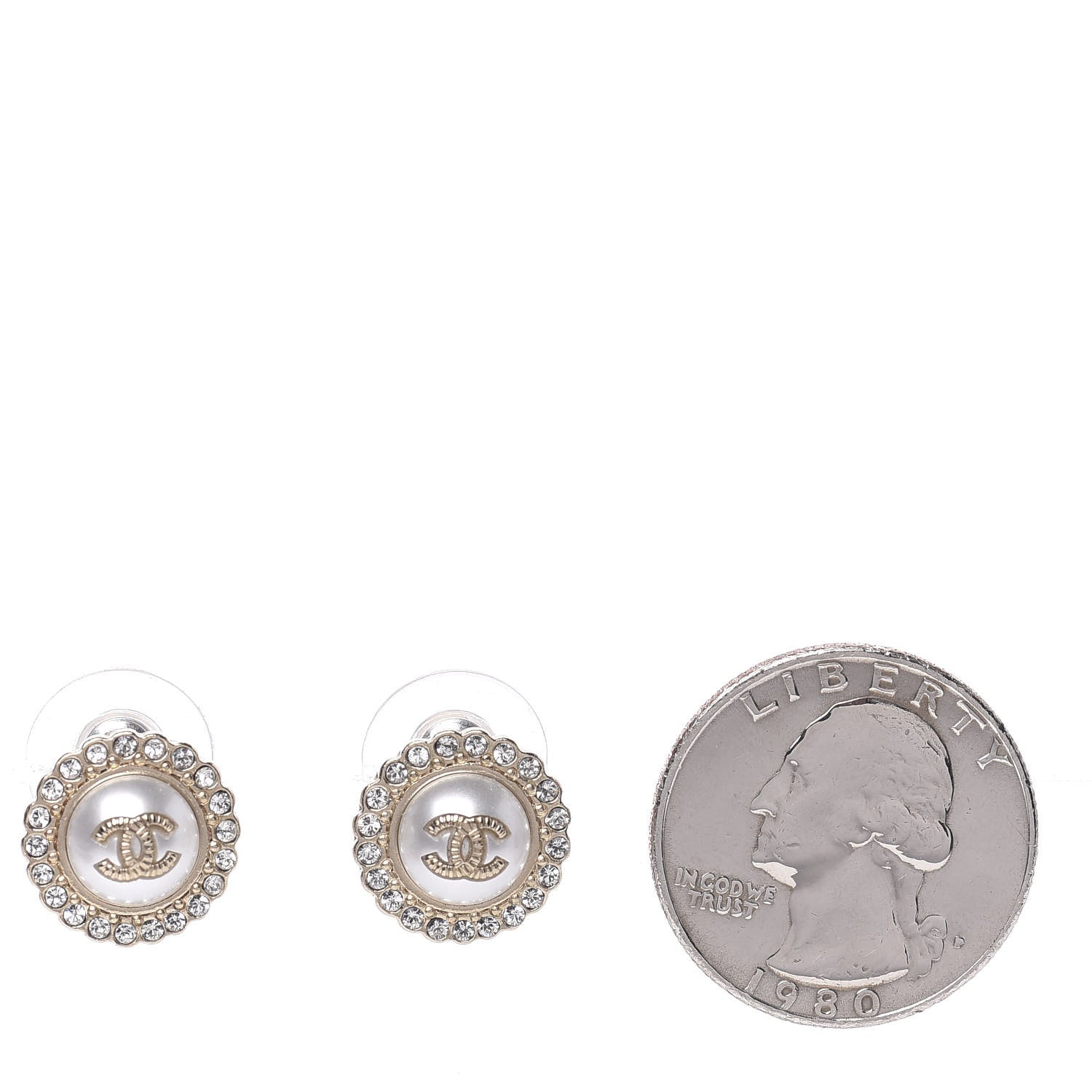 Chanel Metal Pearl Crystal CC Round Earrings Light Gold 2 of 5