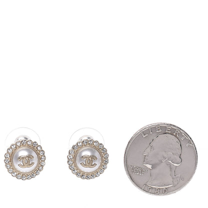Chanel Metal Pearl Crystal CC Round Earrings Light Gold 2 of 5