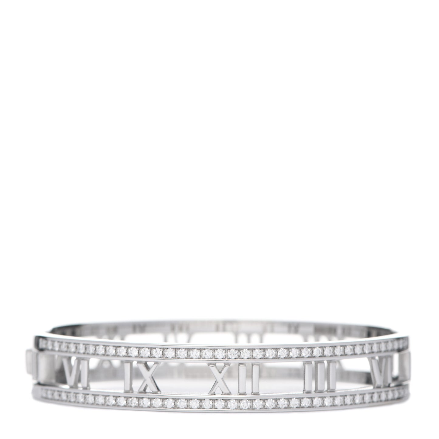 18K White Gold Diamond Atlas Open Hinged Bangle Bracelet