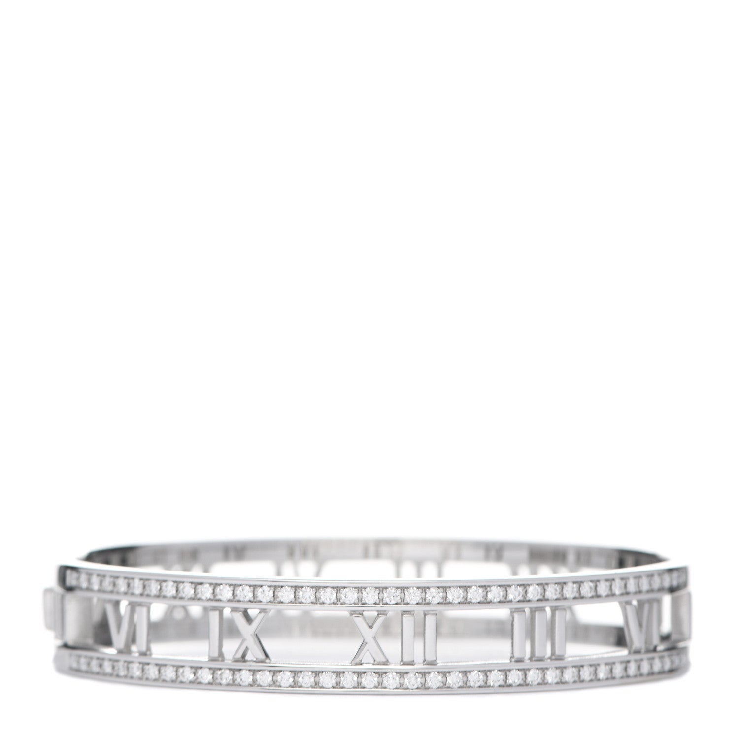 Tiffany 18K White Gold Diamond Atlas Open Hinged Bangle Bracelet 1 of 5