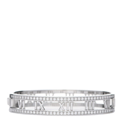 Tiffany 18K White Gold Diamond Atlas Open Hinged Bangle Bracelet 1 of 5