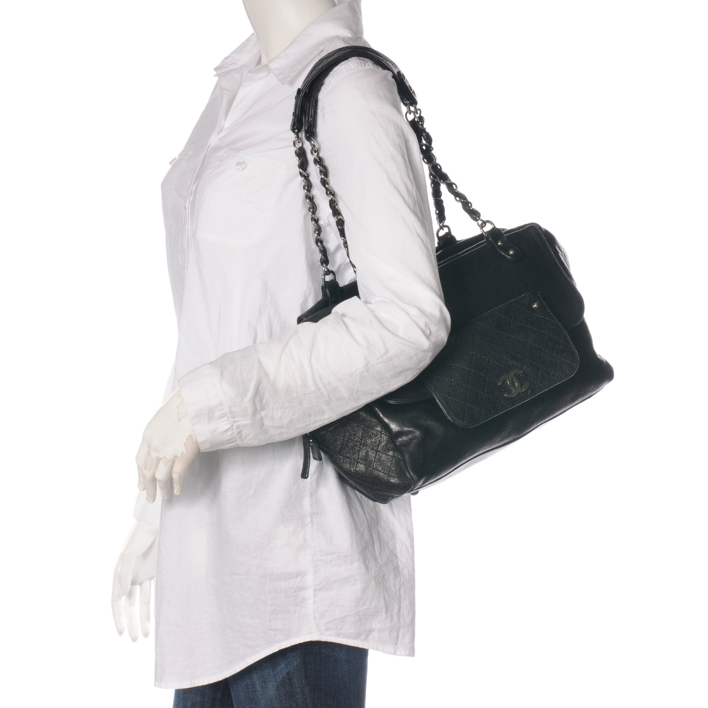 Glazed Caviar Pocket In The City Tote Black