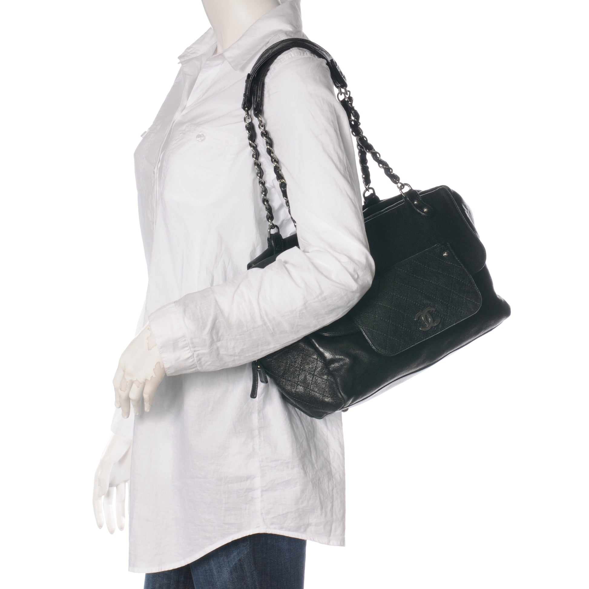 Chanel Glazed Caviar Pocket In The City Tote Black 2 of 8