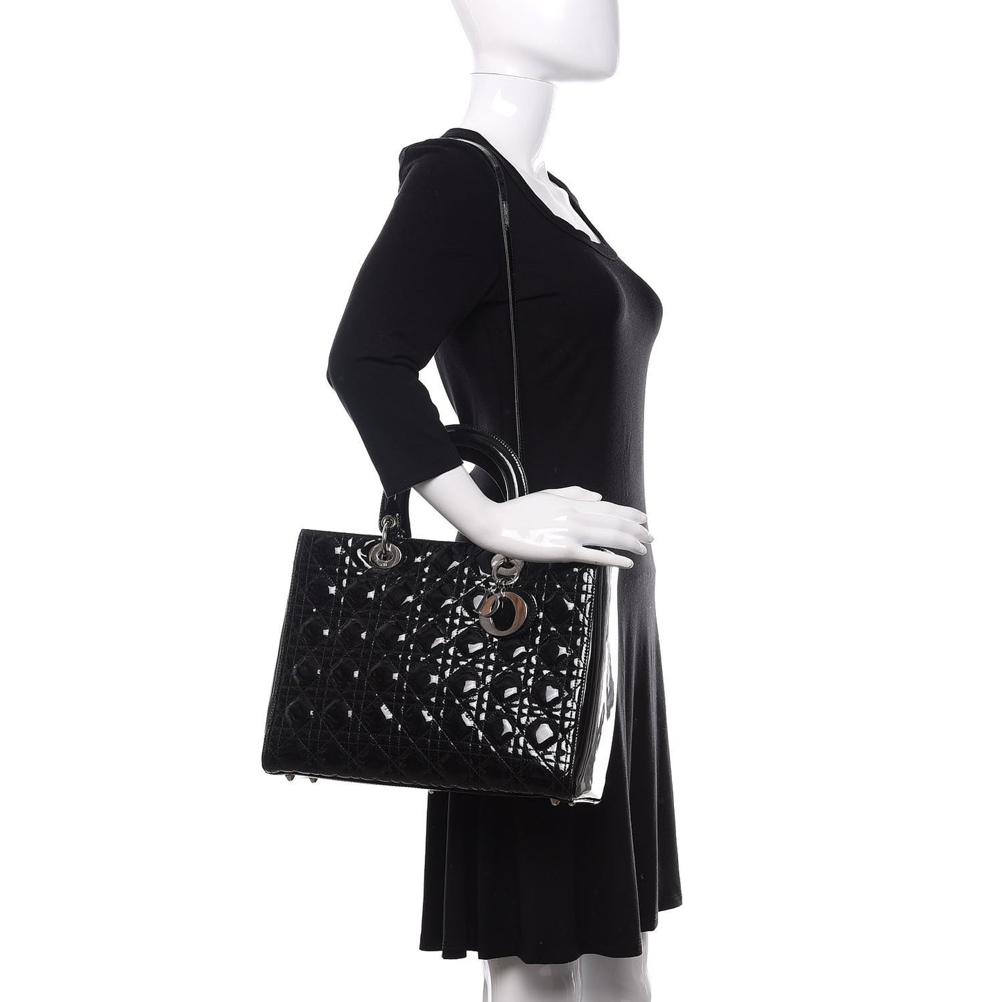 Patent Cannage Large Lady Dior Black
