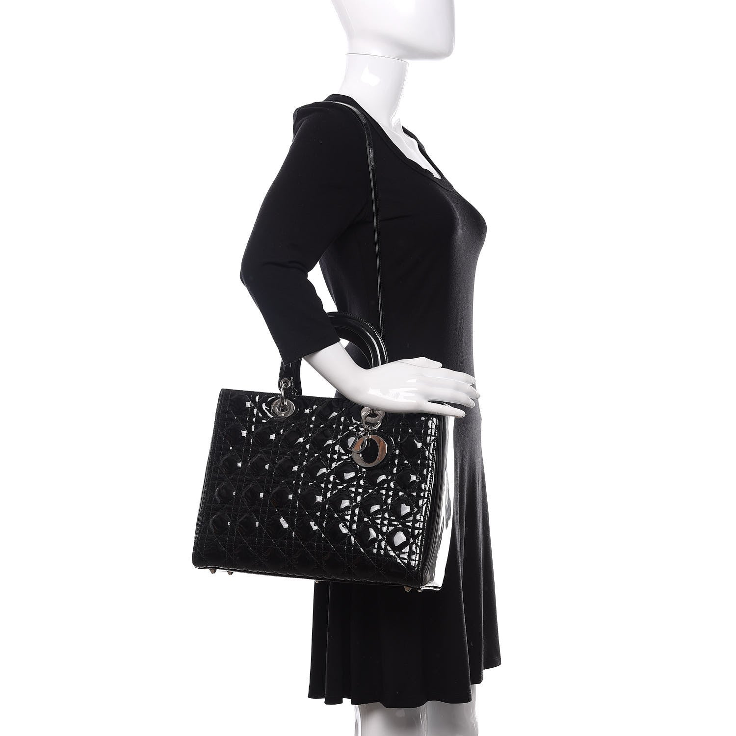 Christian Dior Patent Cannage Large Lady Dior Black 2 of 9
