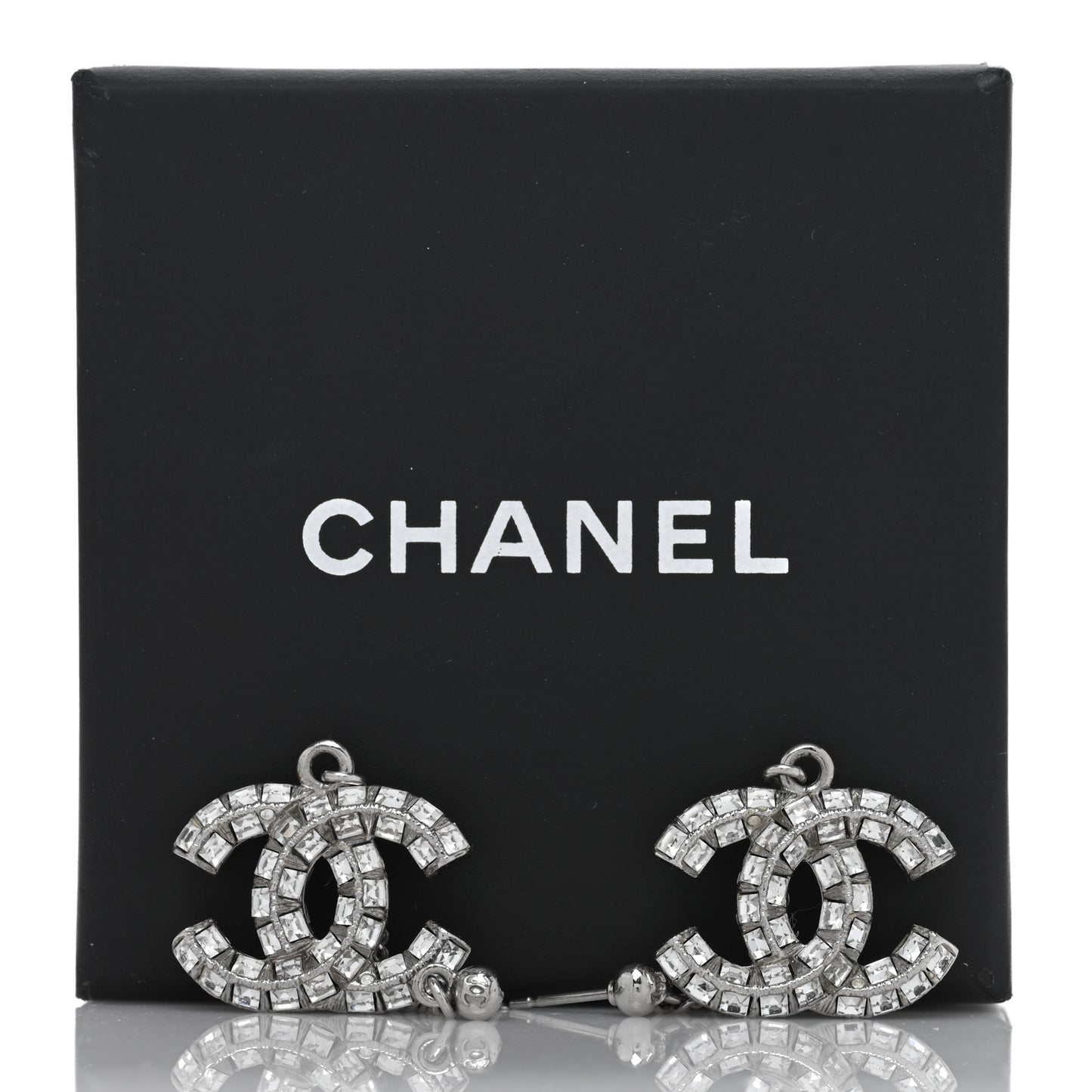 Baguette Crystal CC Drop Earrings Silver