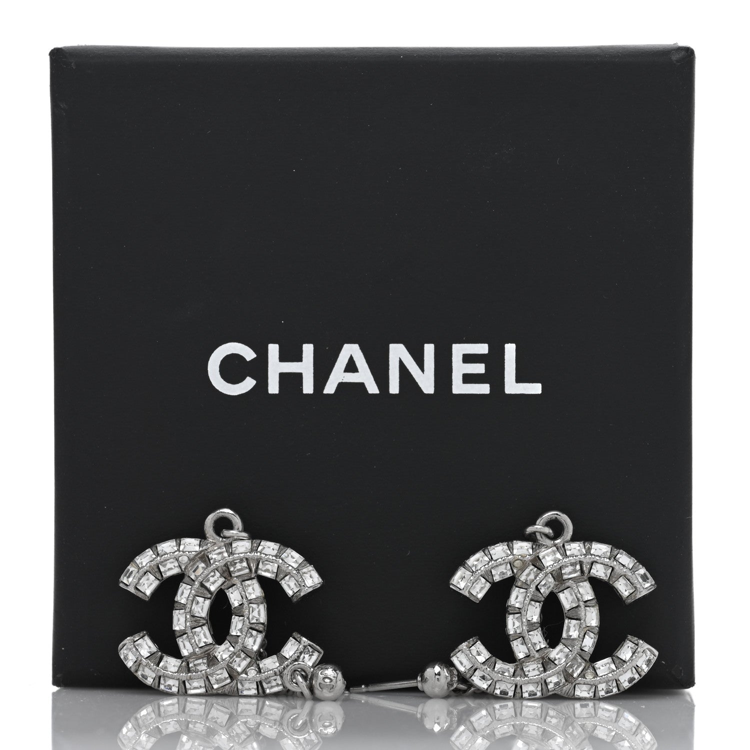Chanel Baguette Crystal CC Drop Earrings Silver 5 of 5