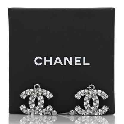 Chanel Baguette Crystal CC Drop Earrings Silver 5 of 5