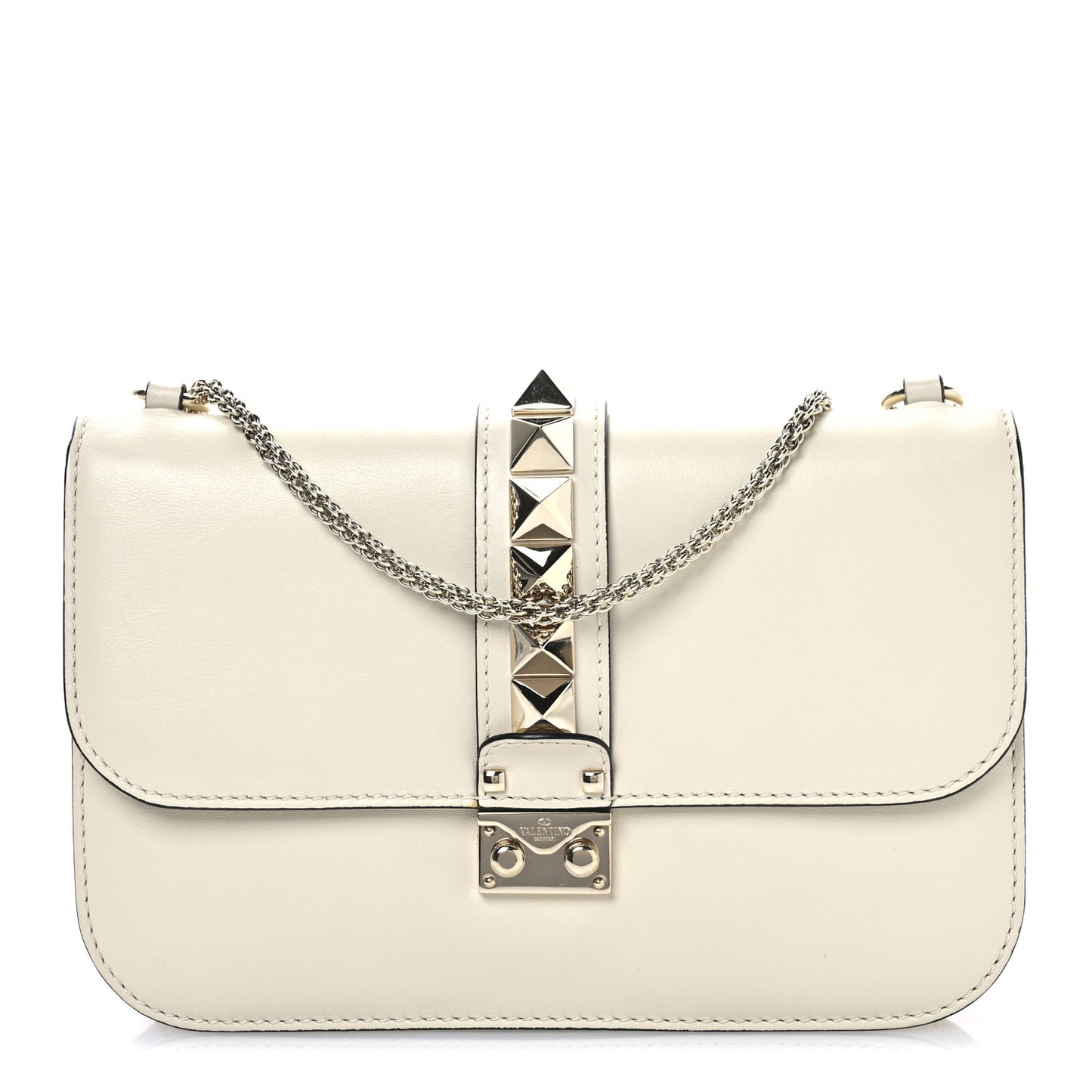 Vitello Medium Glam Lock Rockstud Flap Light Ivory