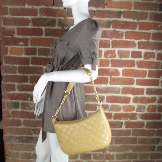 Caviar Quilted Hobo Beige