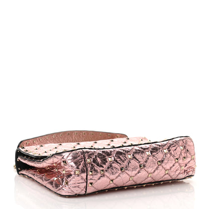 Valentino Garavani Metallic Wrinkled Lambskin Medium Rockstud Spike Shoulder Bag Lipstick 4 of 10