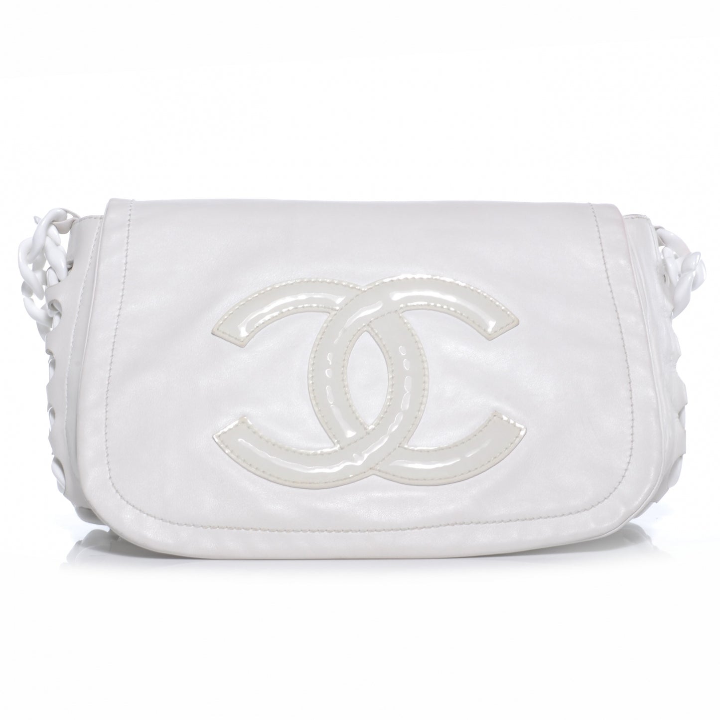 Leather Modern Chain Flap White
