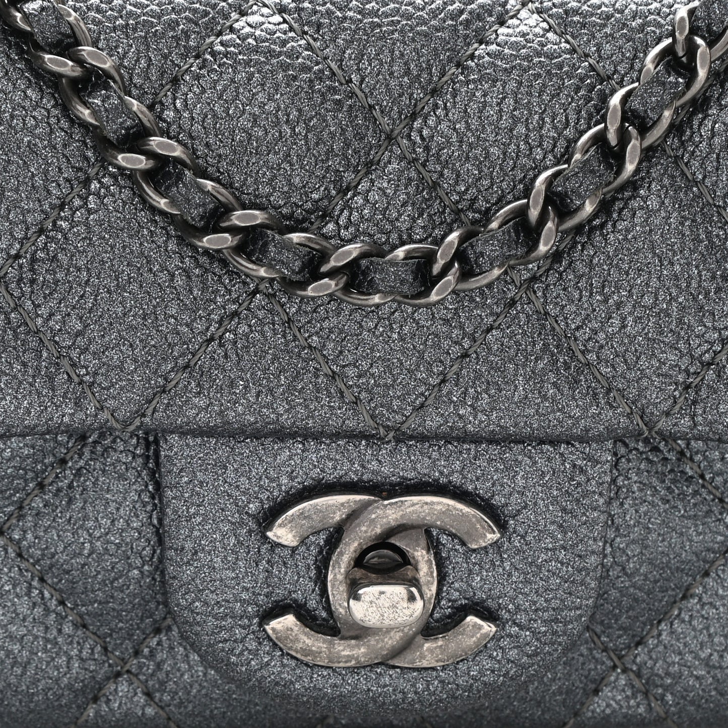 Metallic Caviar Quilted Extra Mini Flap Charcoal